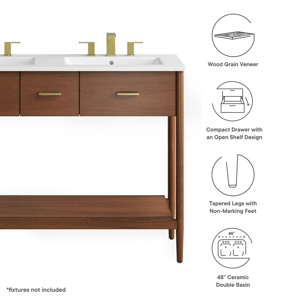 Zaire 48" Double Sink Bathroom Vanity - Walnut White