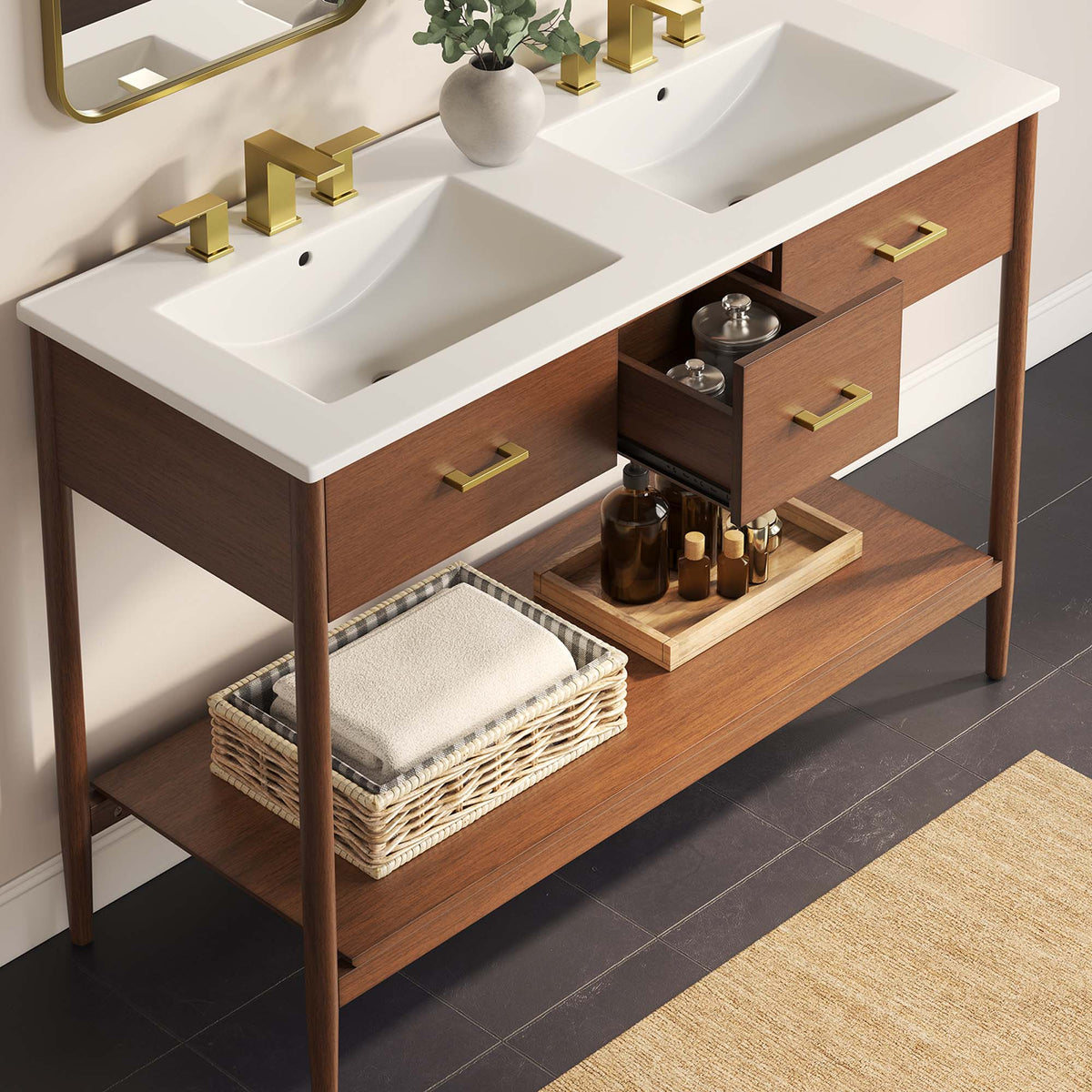 Zaire 48" Double Sink Bathroom Vanity - Walnut White