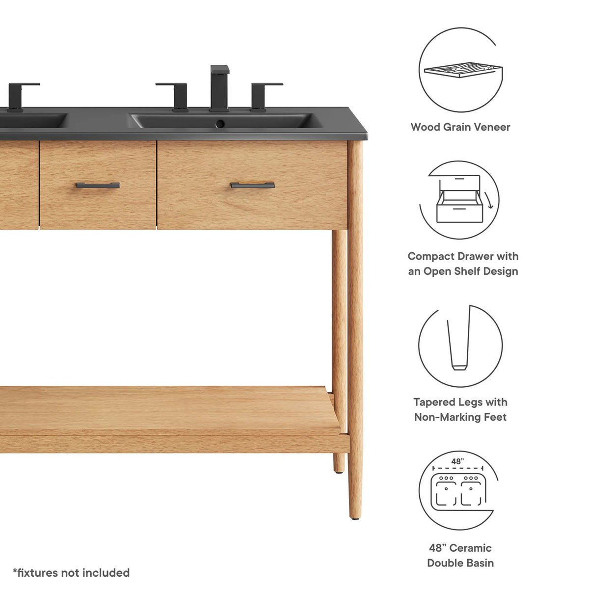 Zaire 48" Double Sink Bathroom Vanity - Natural Black
