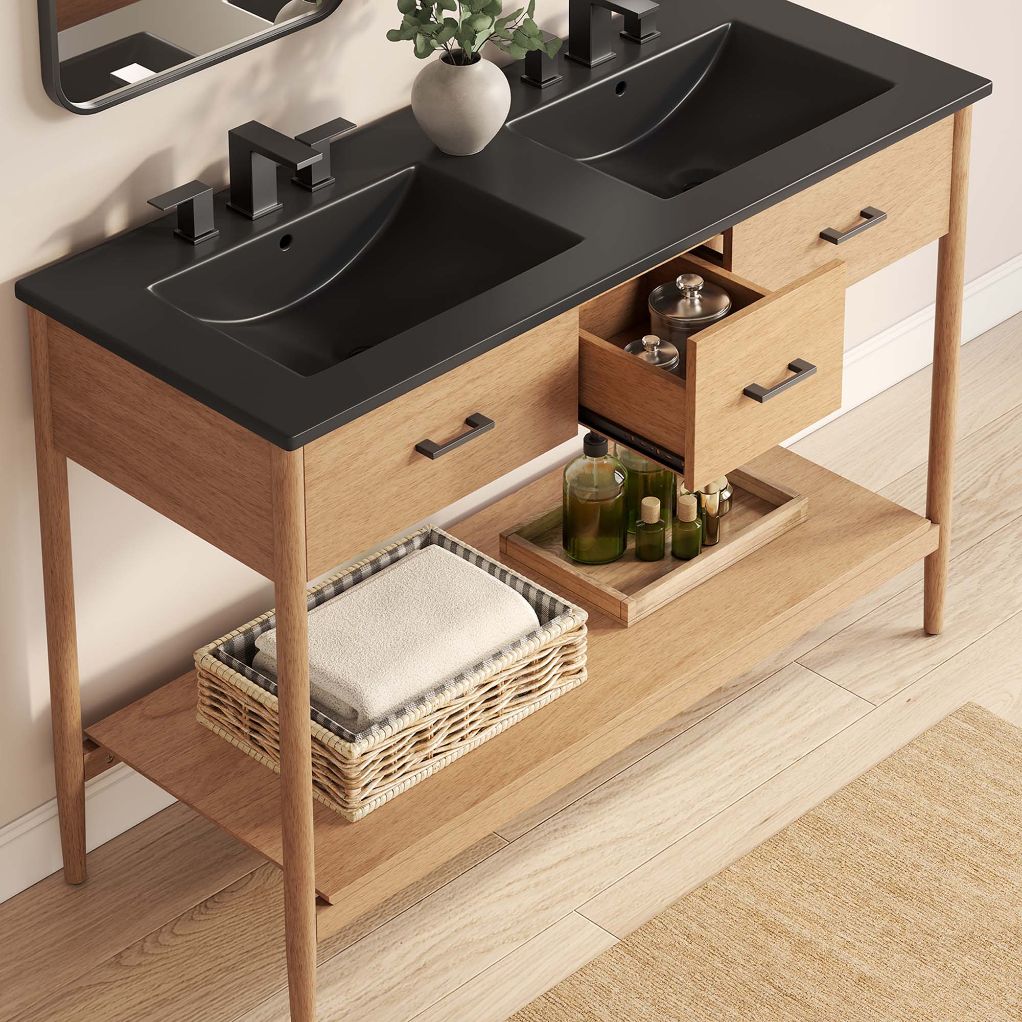 Zaire 48" Double Sink Bathroom Vanity - Natural Black
