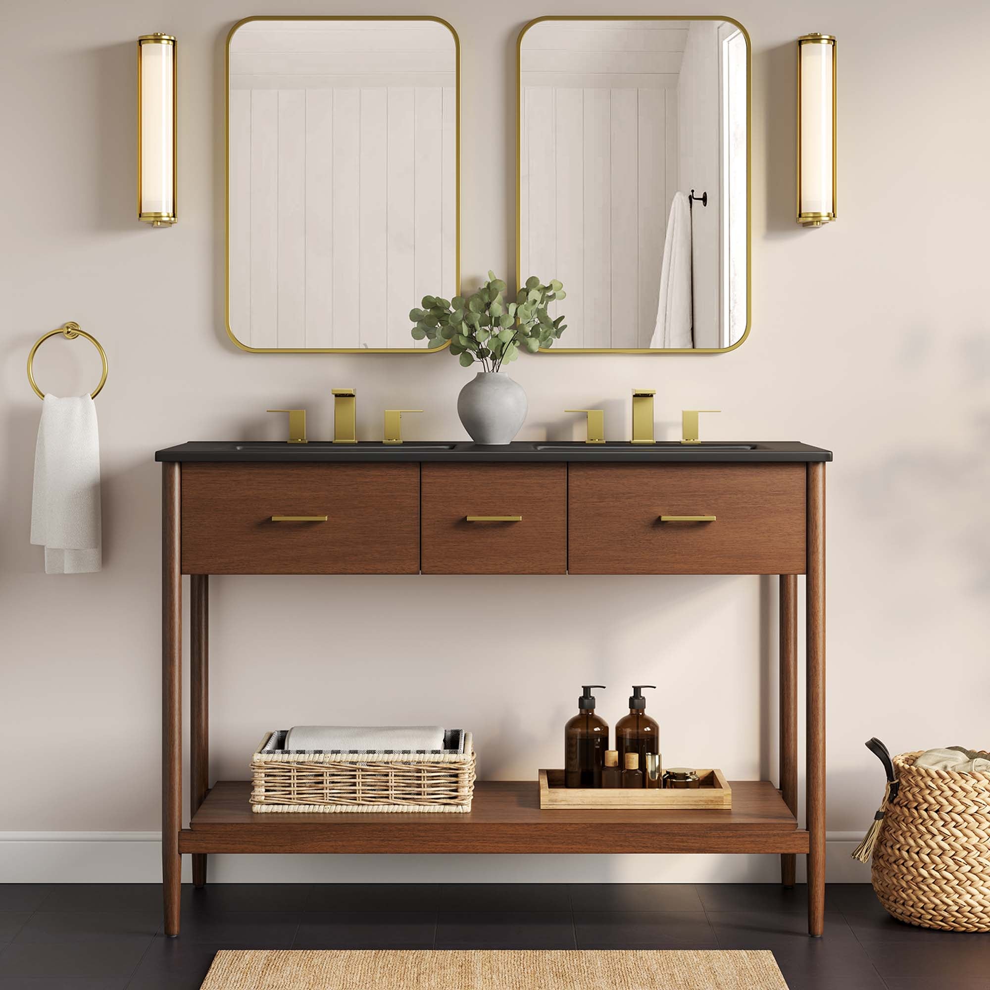 Zaire 48" Double Sink Bathroom Vanity - Walnut Black