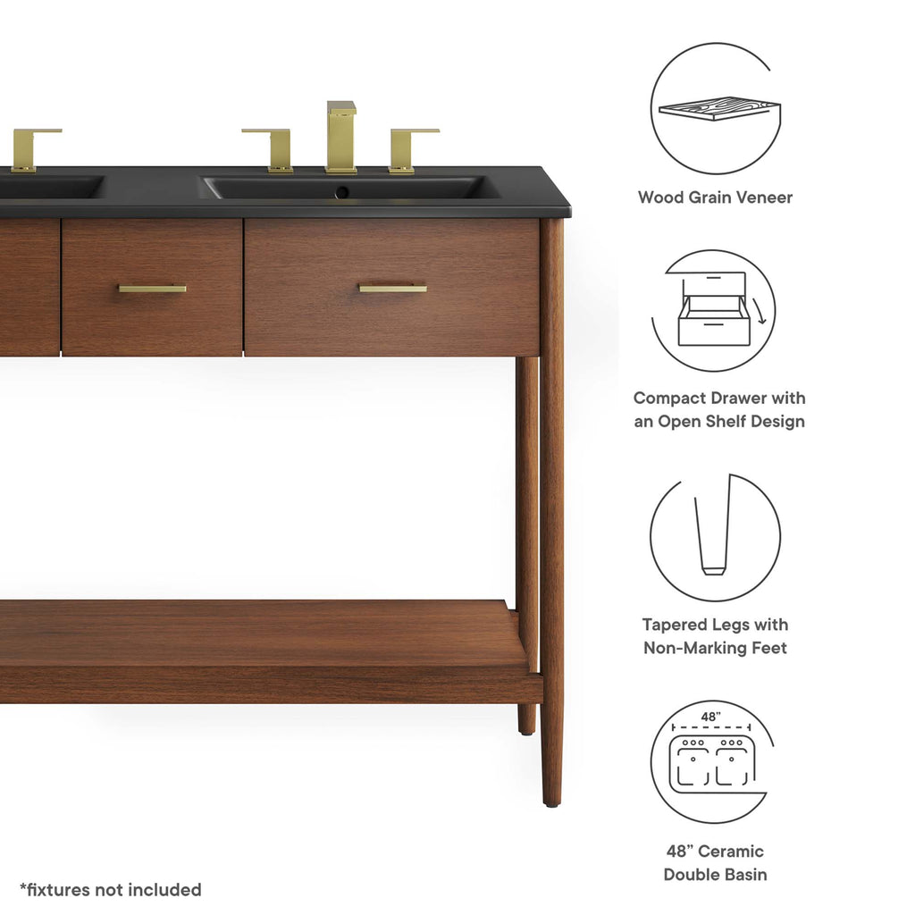 Zaire 48" Double Sink Bathroom Vanity - Walnut Black