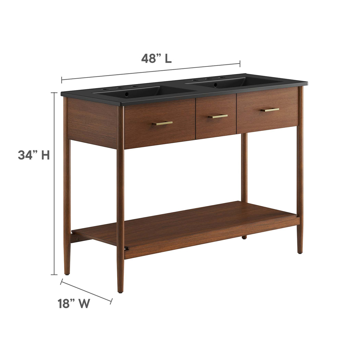 Zaire 48" Double Sink Bathroom Vanity - Walnut Black