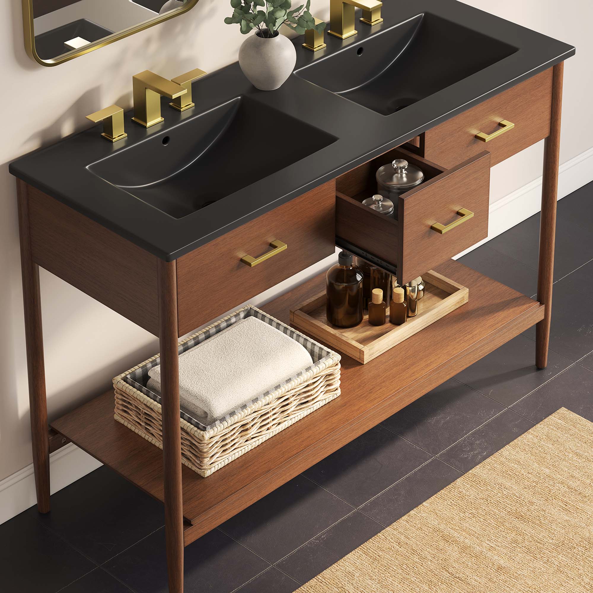 Zaire 48" Double Sink Bathroom Vanity - Walnut Black