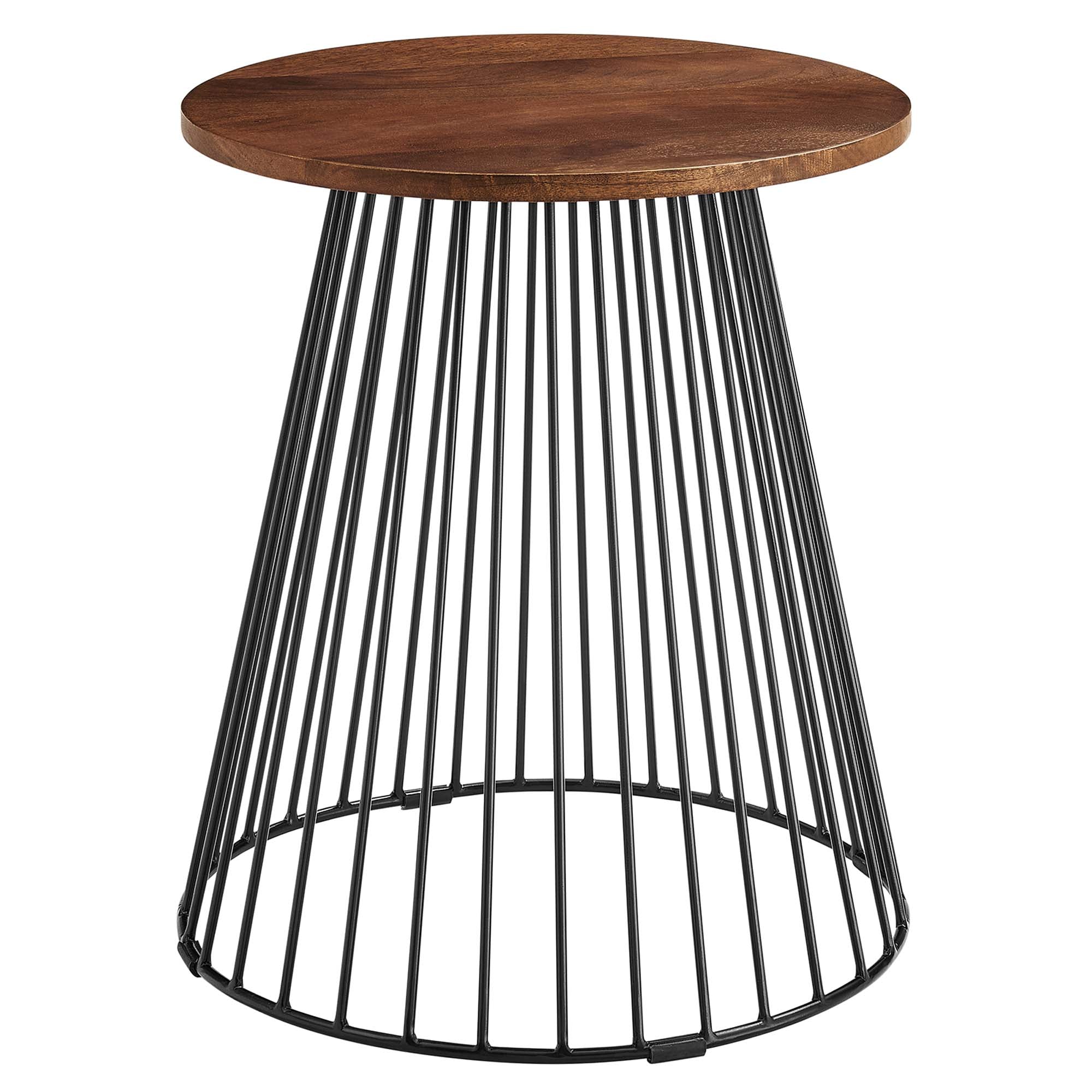 Valeo Round Wood and Metal Side Table - Walnut