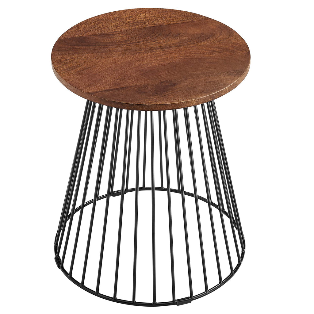 Valeo Round Wood and Metal Side Table - Walnut