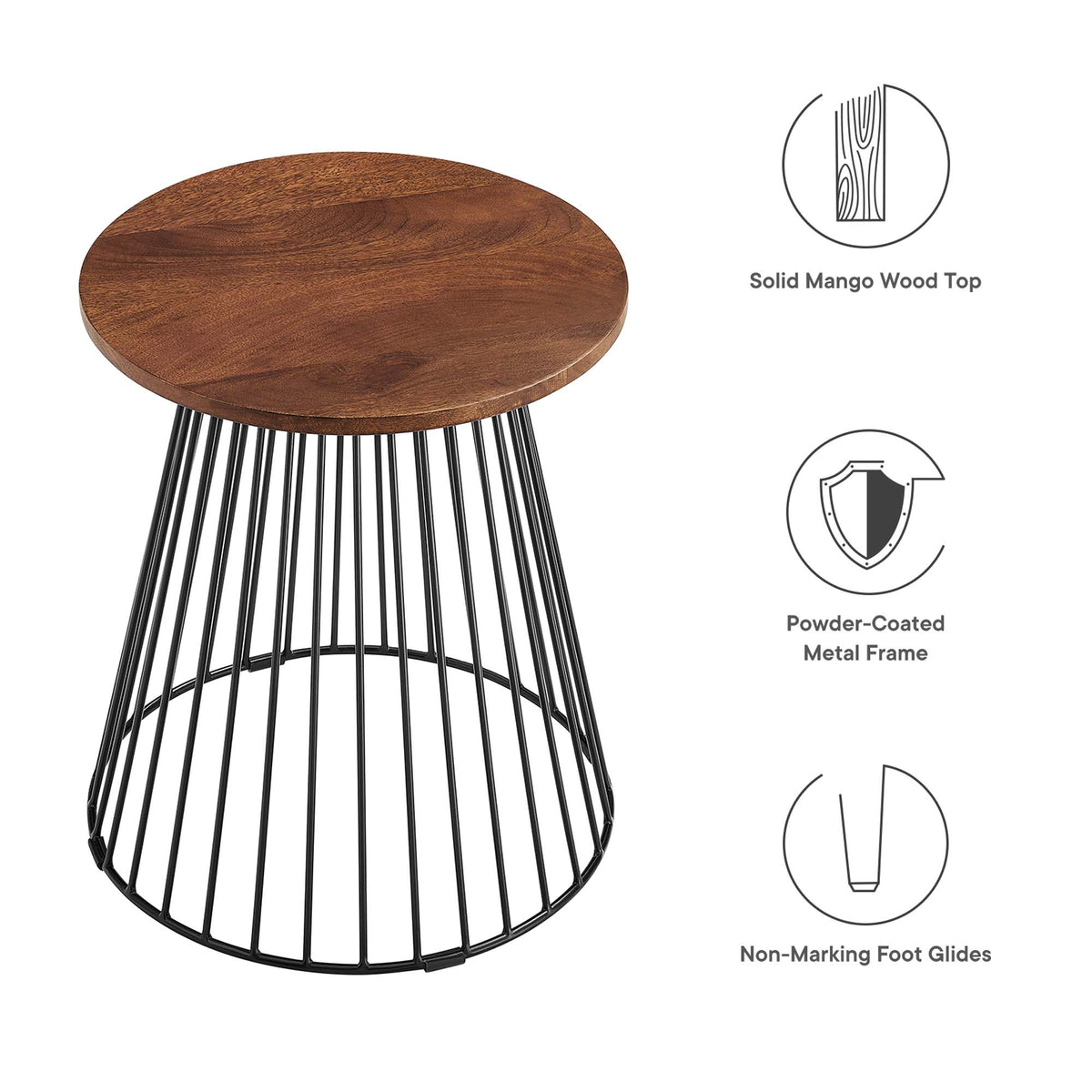 Valeo Round Wood and Metal Side Table - Walnut