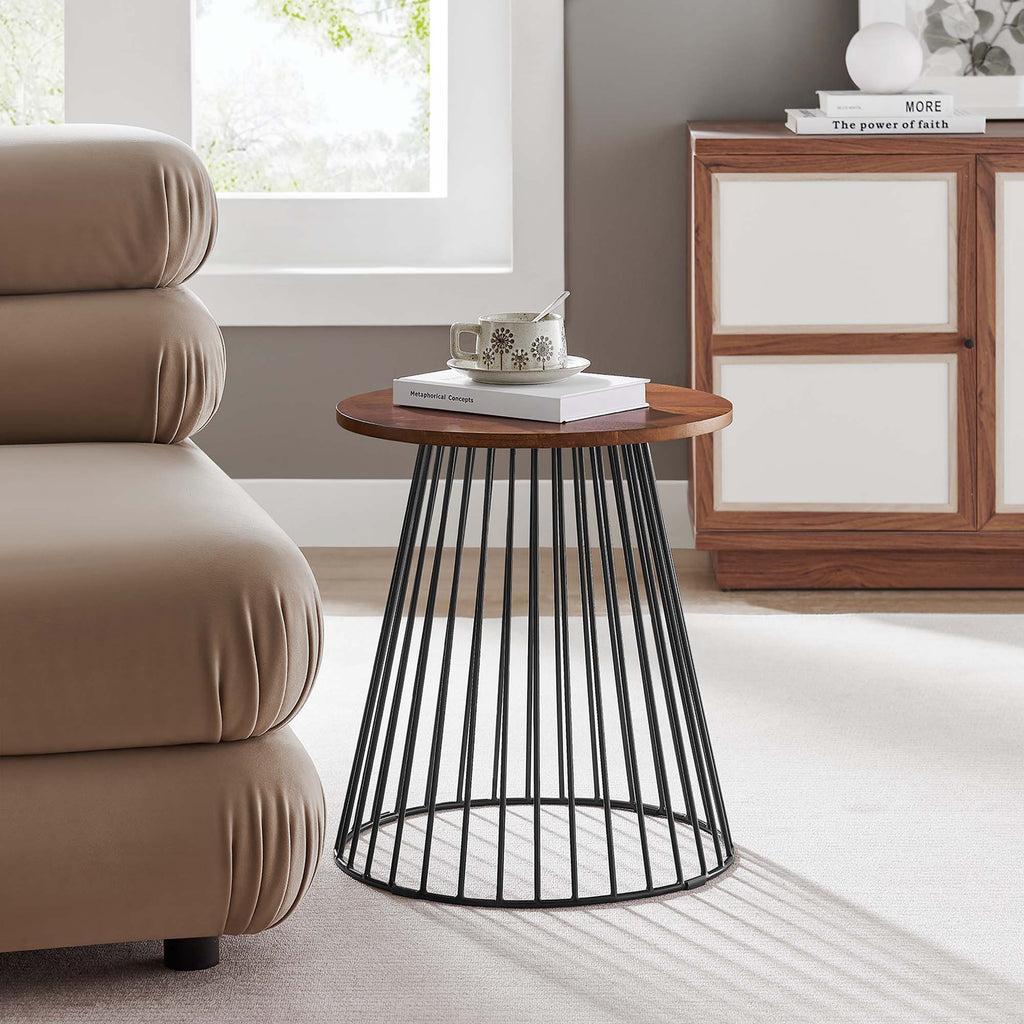 Valeo Round Wood and Metal Side Table - Walnut