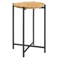 Xilo Round Wood and Metal Side Table - Oak
