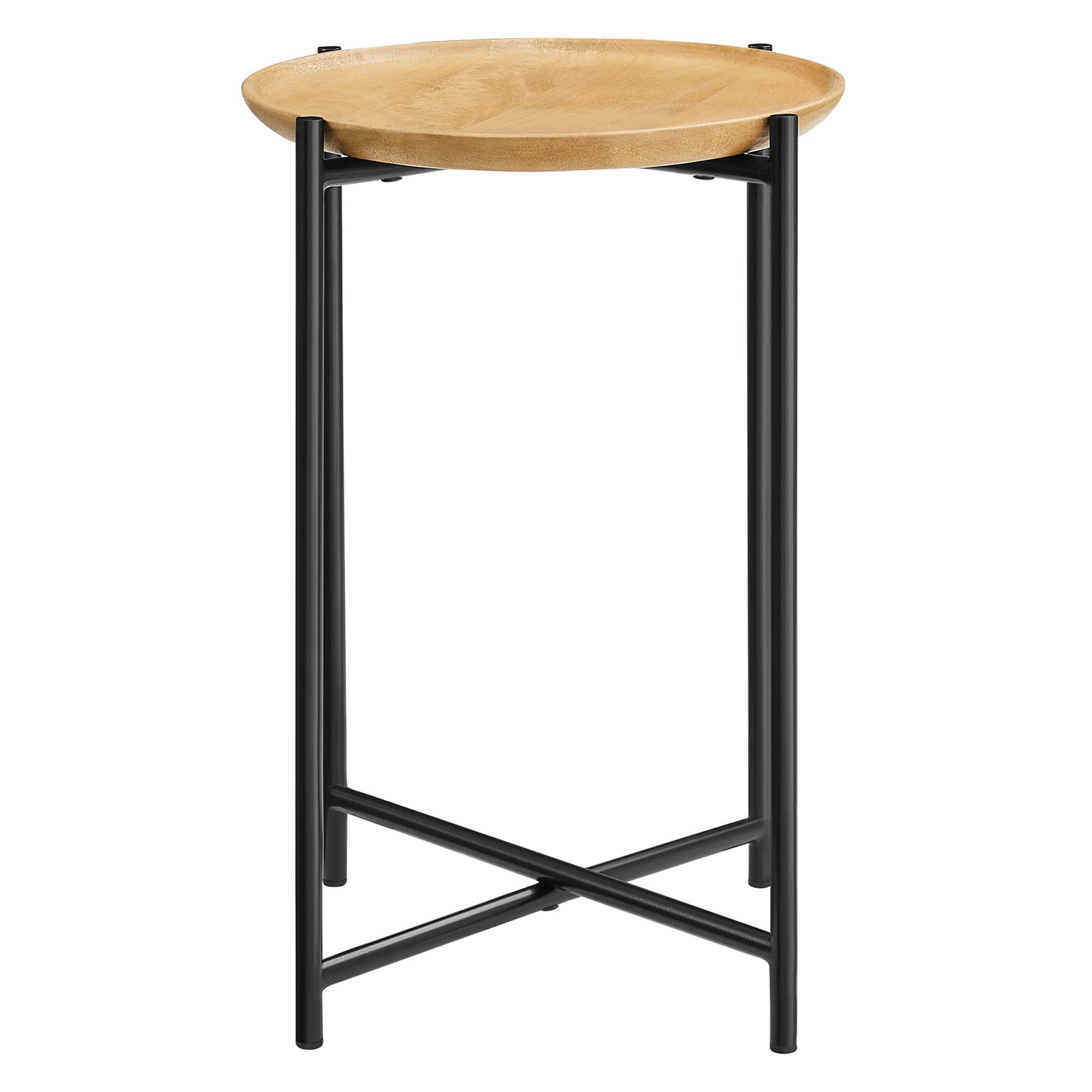 Xilo Round Wood and Metal Side Table - Oak