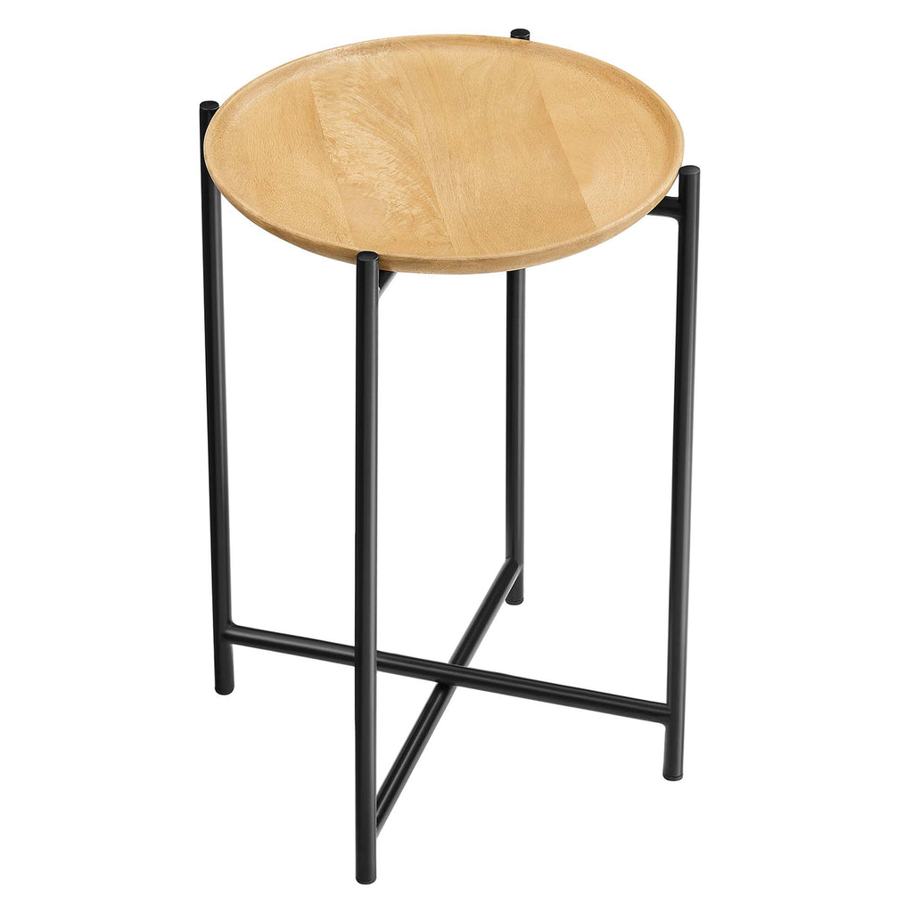 Xilo Round Wood and Metal Side Table - Oak