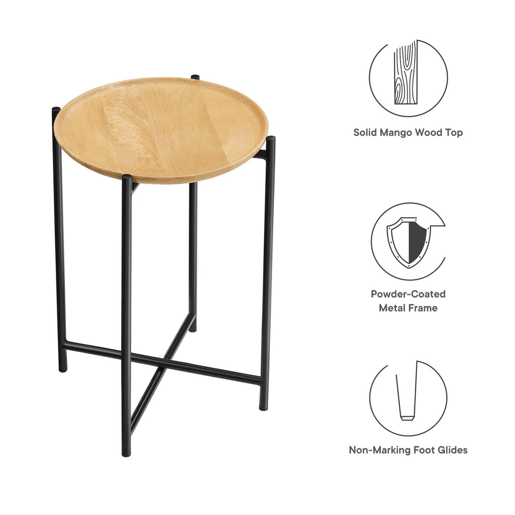 Xilo Round Wood and Metal Side Table - Oak