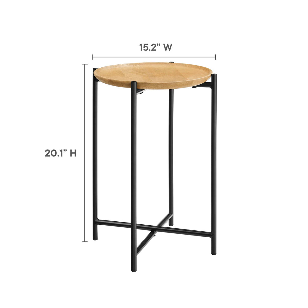Xilo Round Wood and Metal Side Table - Oak