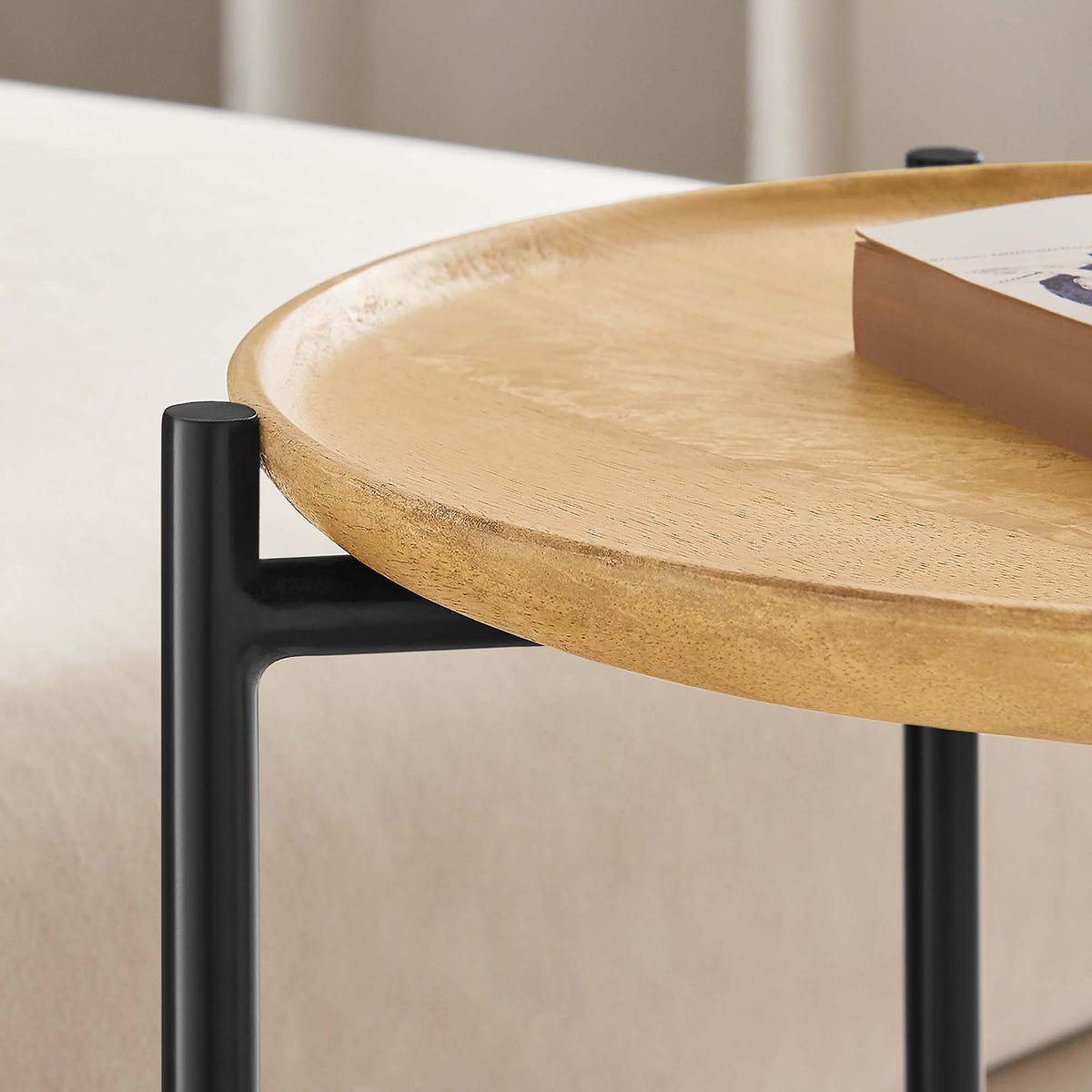 Xilo Round Wood and Metal Side Table - Oak