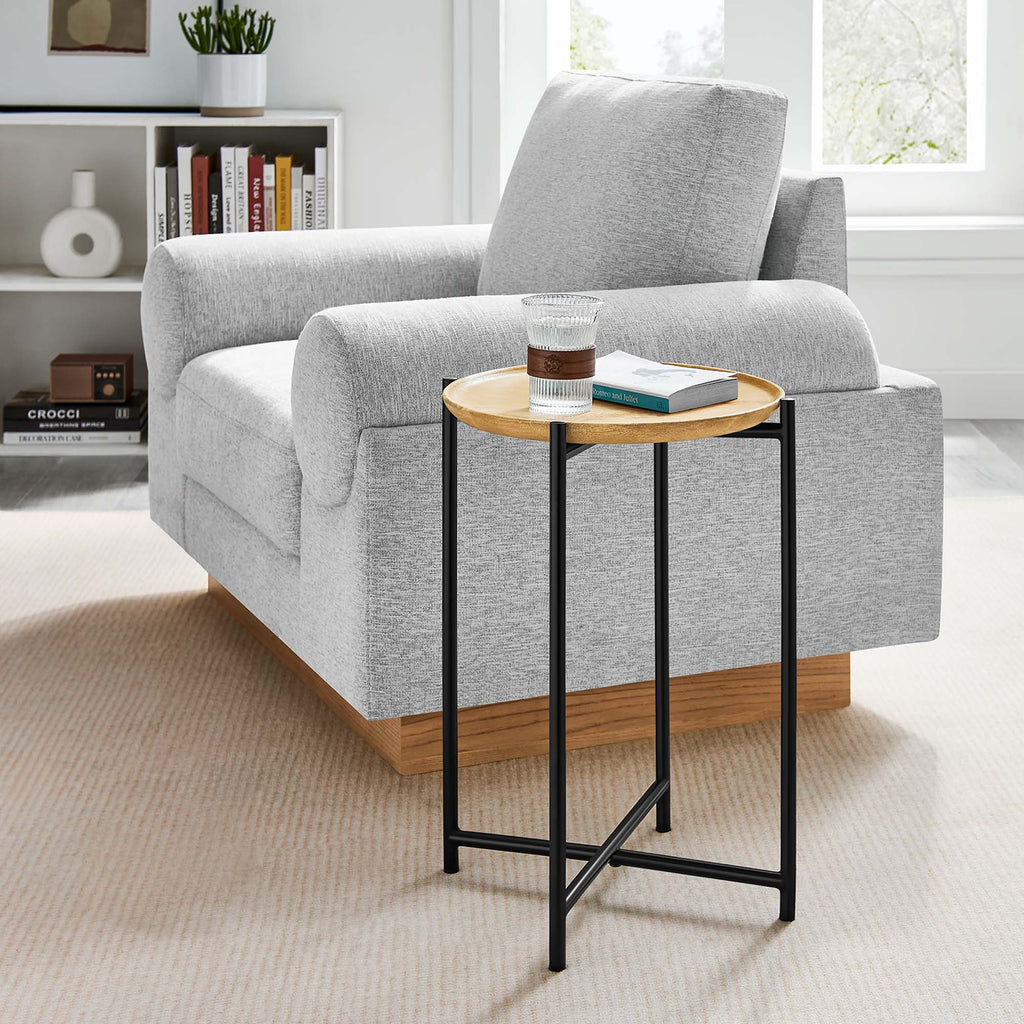 Xilo Round Wood and Metal Side Table - Oak