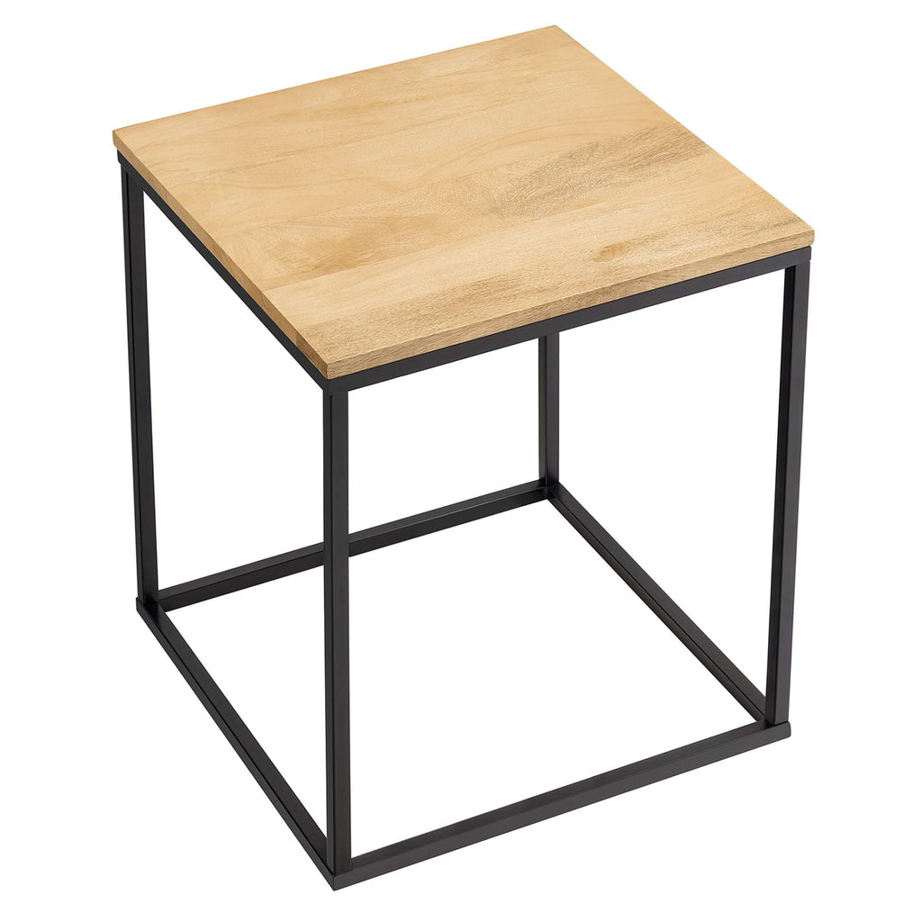 Zora Square Wood and Metal Side Table - Oak