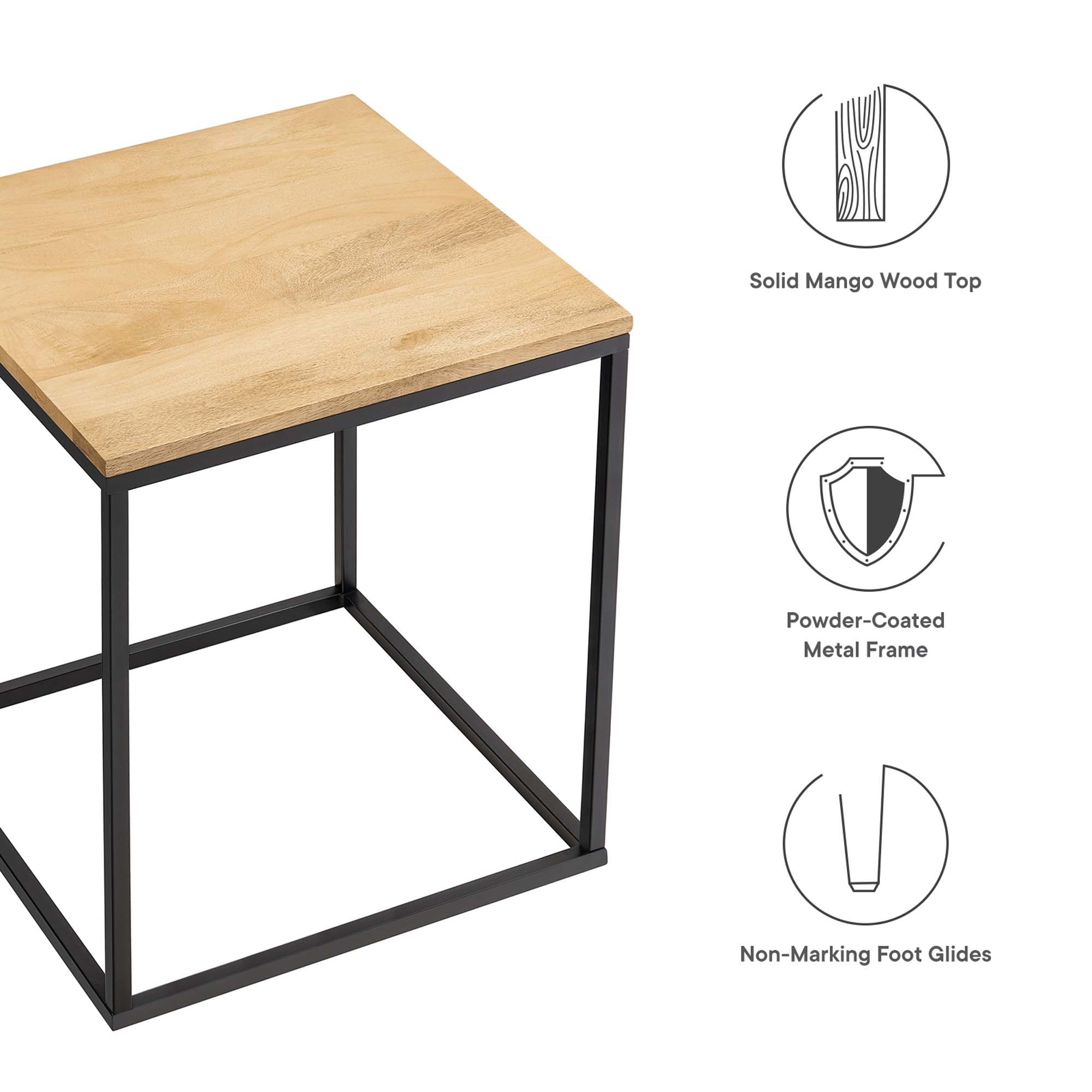 Zora Square Wood and Metal Side Table - Oak