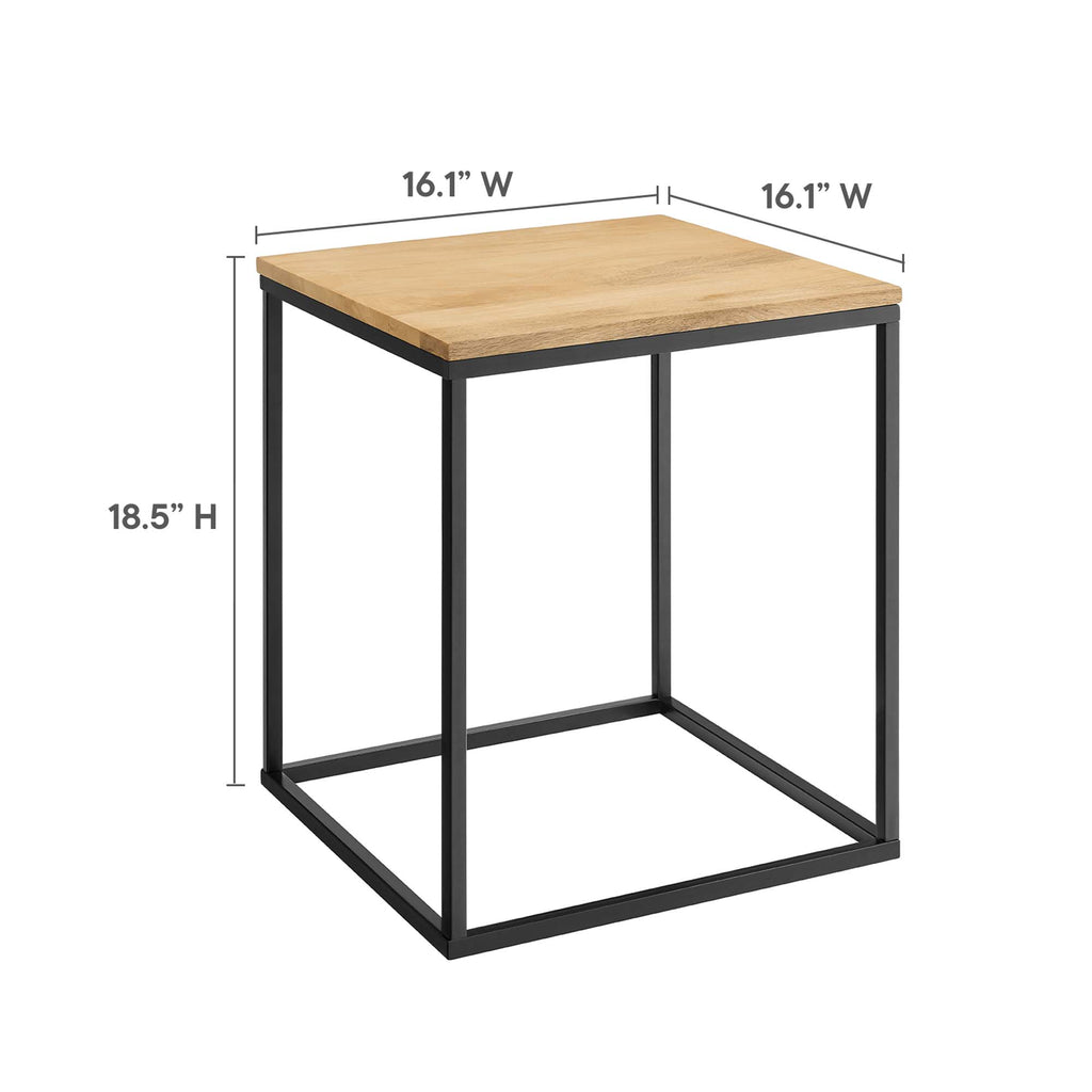 Zora Square Wood and Metal Side Table - Oak