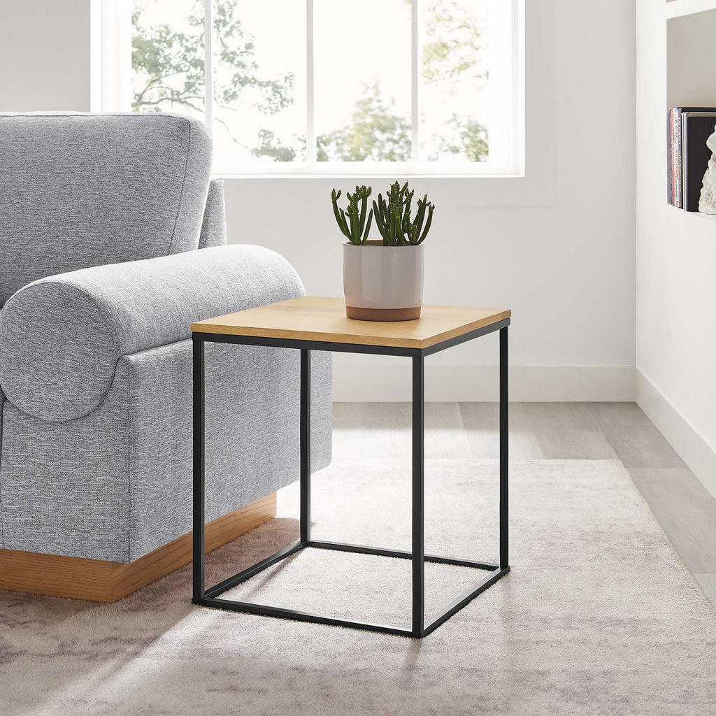 Zora Square Wood and Metal Side Table - Oak