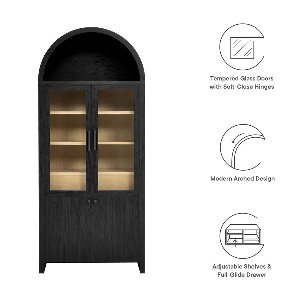 Evie Arched Tall Display Cabinet - Black Oak
