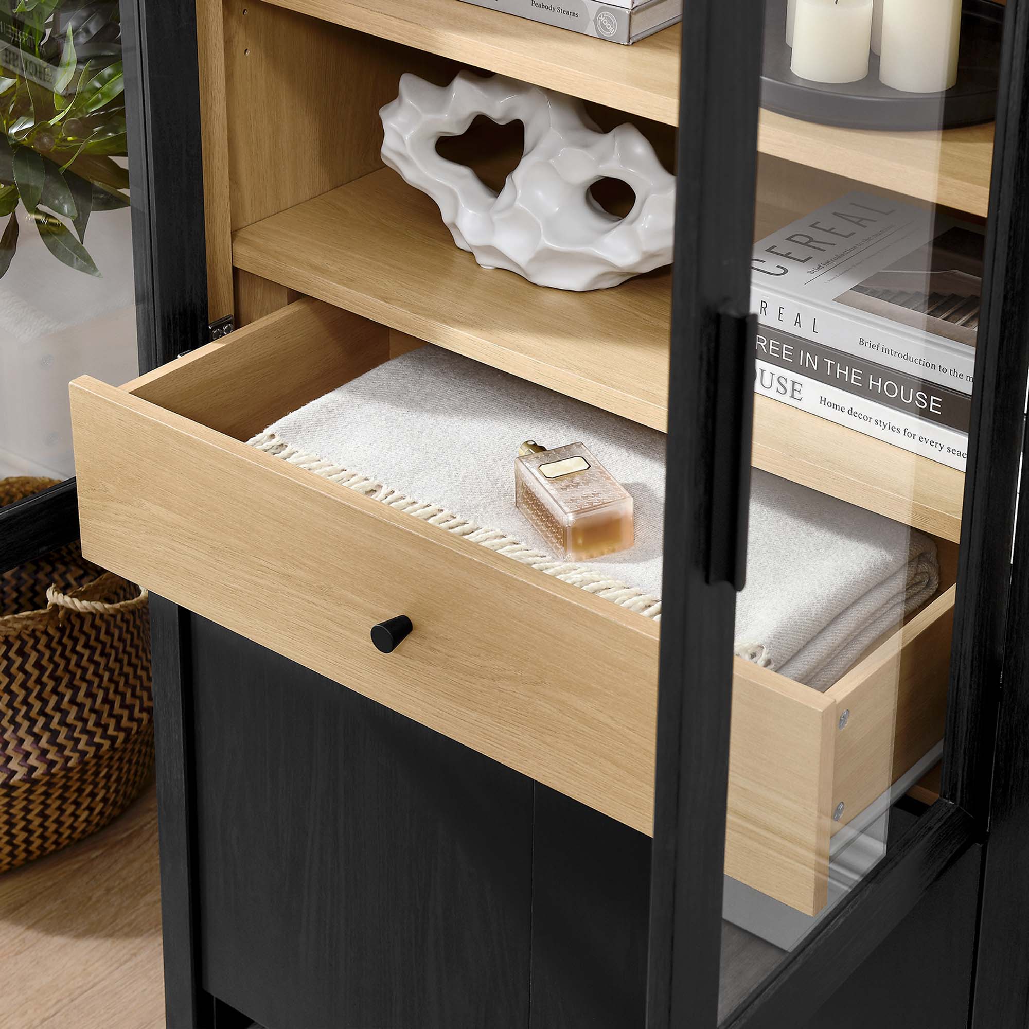 Evie Arched Tall Display Cabinet - Black Oak