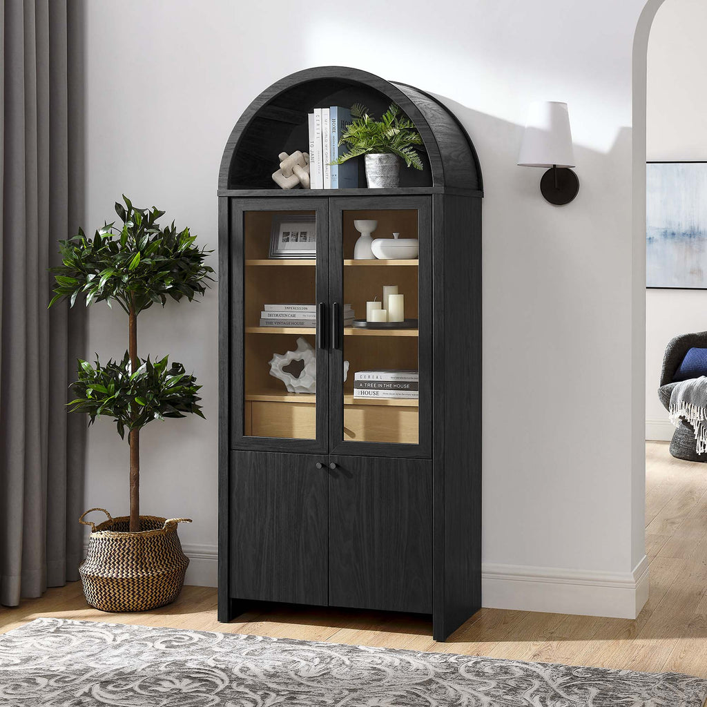 Evie Arched Tall Display Cabinet - Black Oak