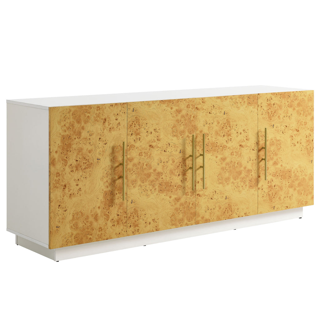 Abel 69 Inch Burl Wood Sideboard Buffet TV Stand - White Bleached Burl