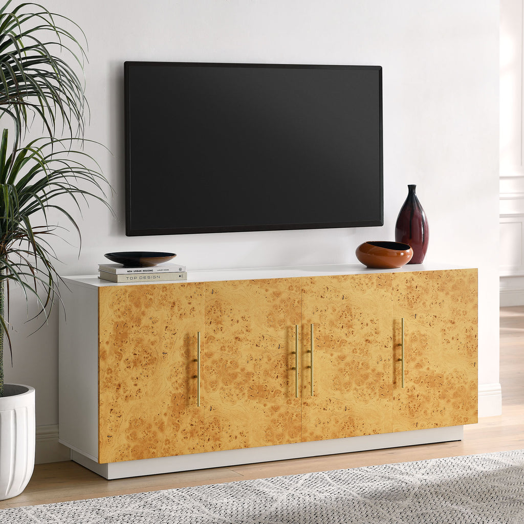 Abel 69 Inch Burl Wood Sideboard Buffet TV Stand - White Bleached Burl