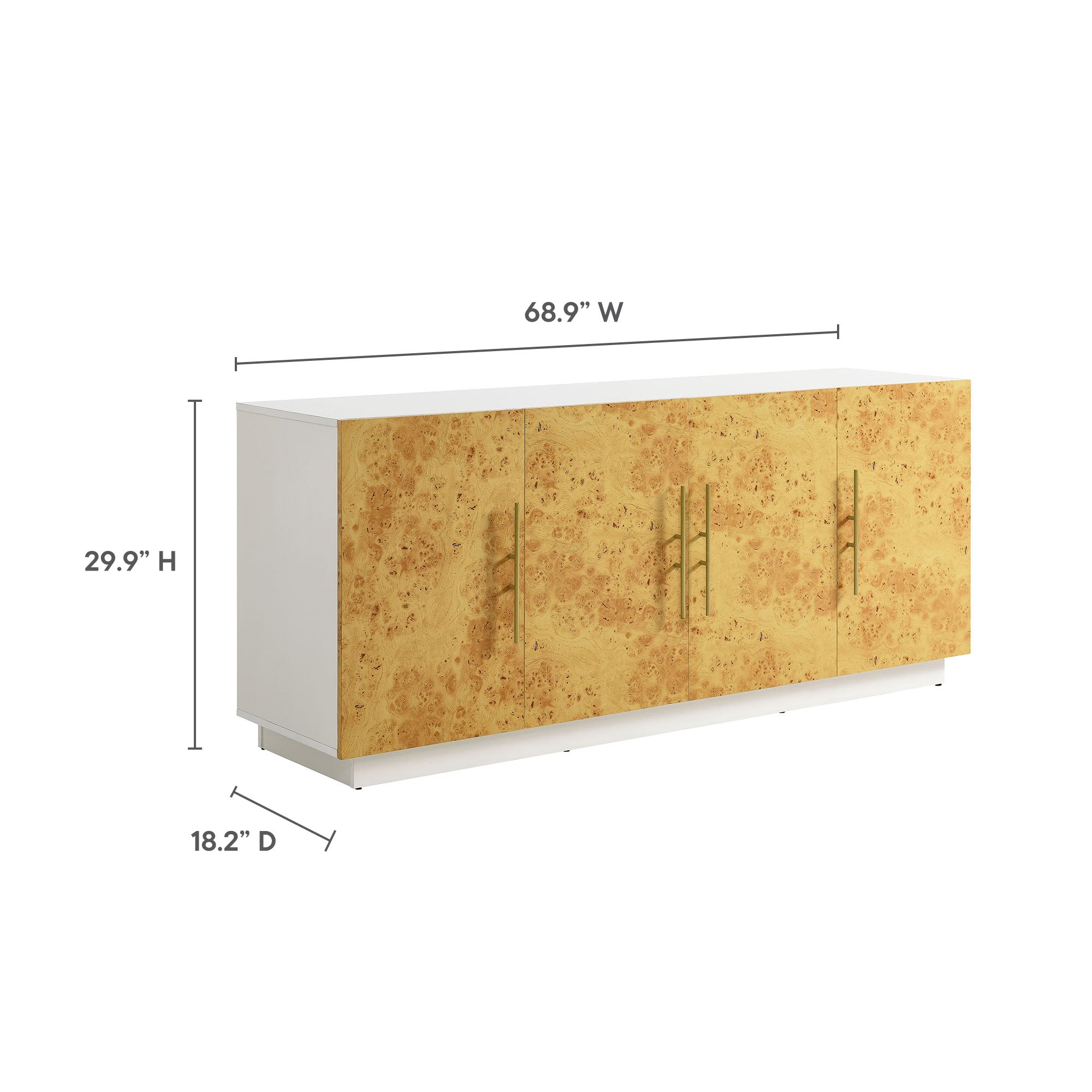 Abel 69 Inch Burl Wood Sideboard Buffet TV Stand - White Bleached Burl