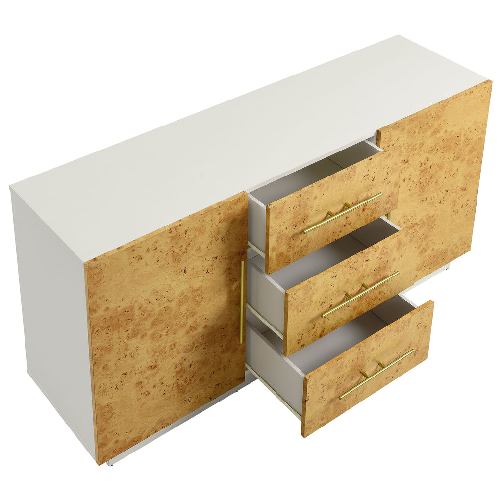 Abel 59 Inch Burl Wood Sideboard Buffet TV Stand - White Bleached Burl