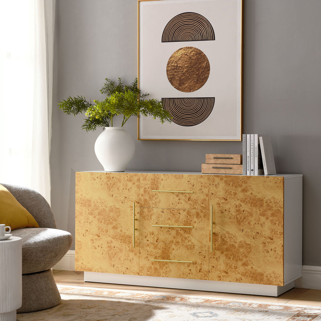 Abel 59 Inch Burl Wood Sideboard Buffet TV Stand - White Bleached Burl