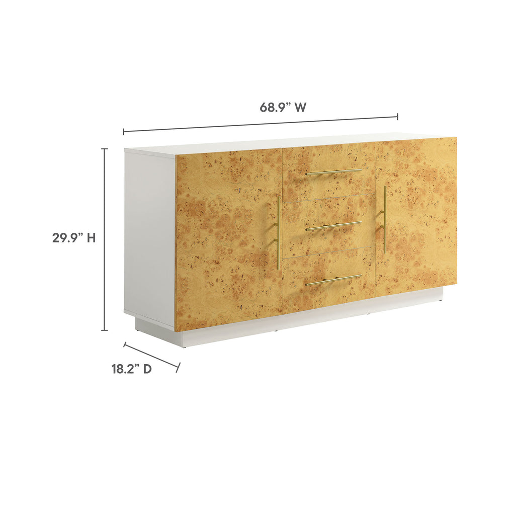 Abel 59 Inch Burl Wood Sideboard Buffet TV Stand - White Bleached Burl