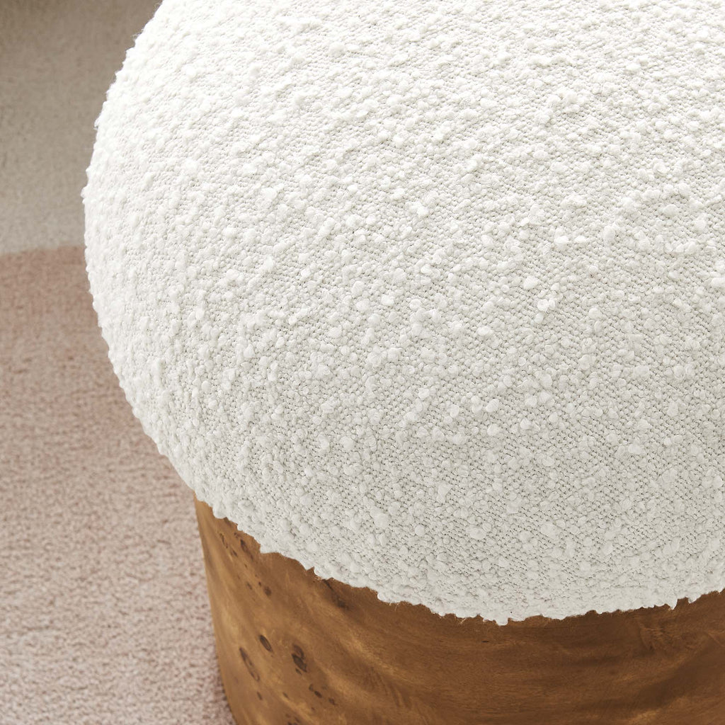 Breeze Boucle Upholstered Ottoman - Ivory Burl