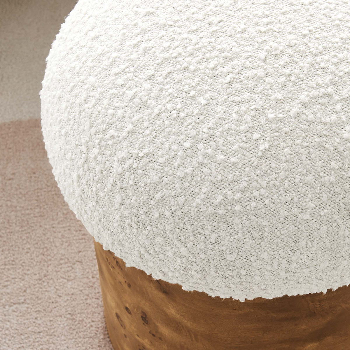 Breeze Boucle Upholstered Ottoman - Ivory Burl