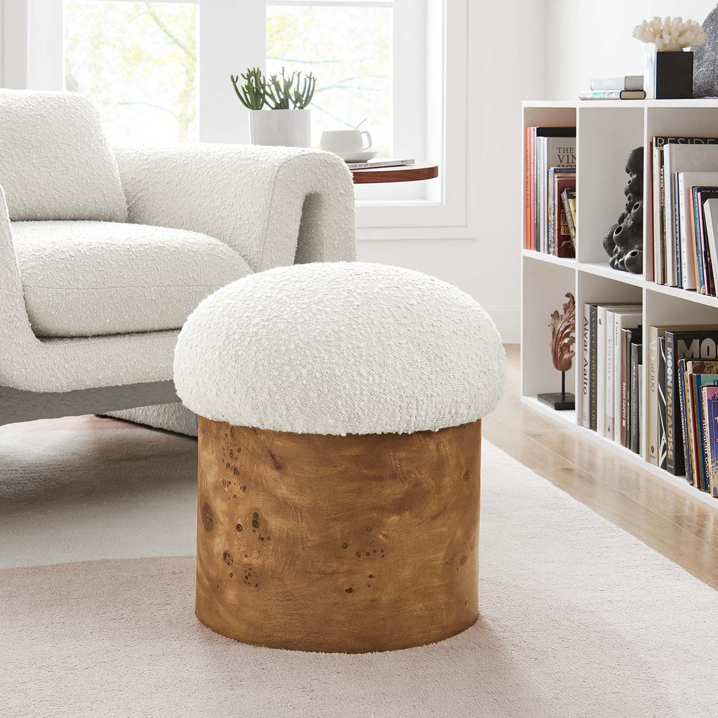 Breeze Boucle Upholstered Ottoman - Ivory Burl