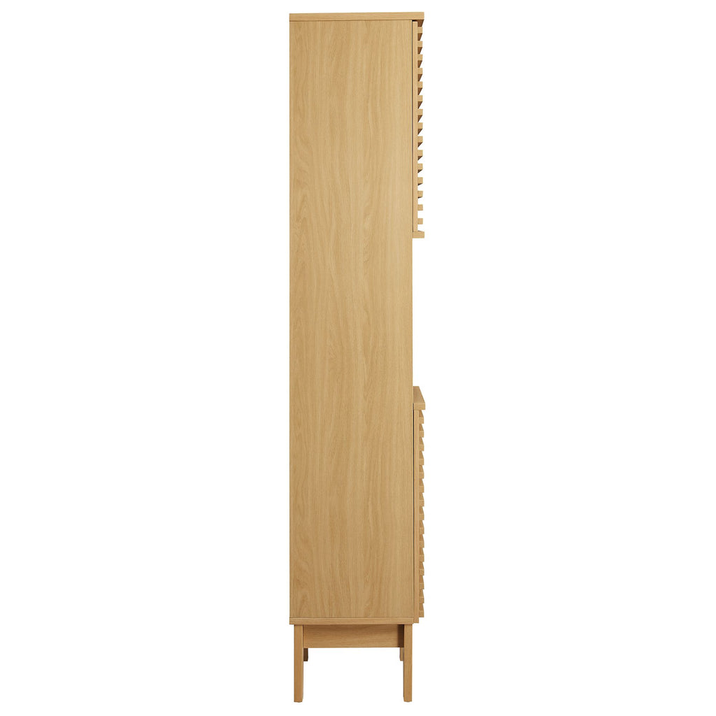 Render Tall Narrow Bathroom Storage Cabinet - Oak