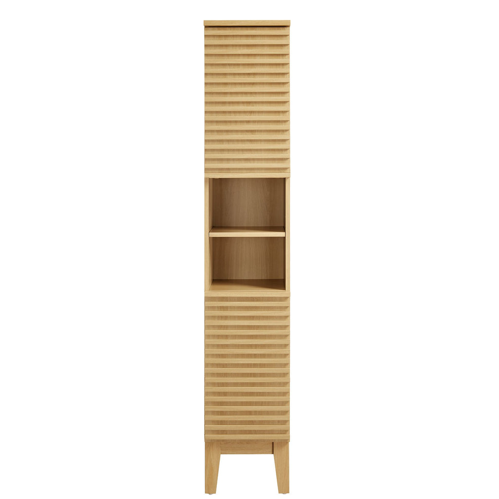 Render Tall Narrow Bathroom Storage Cabinet - Oak