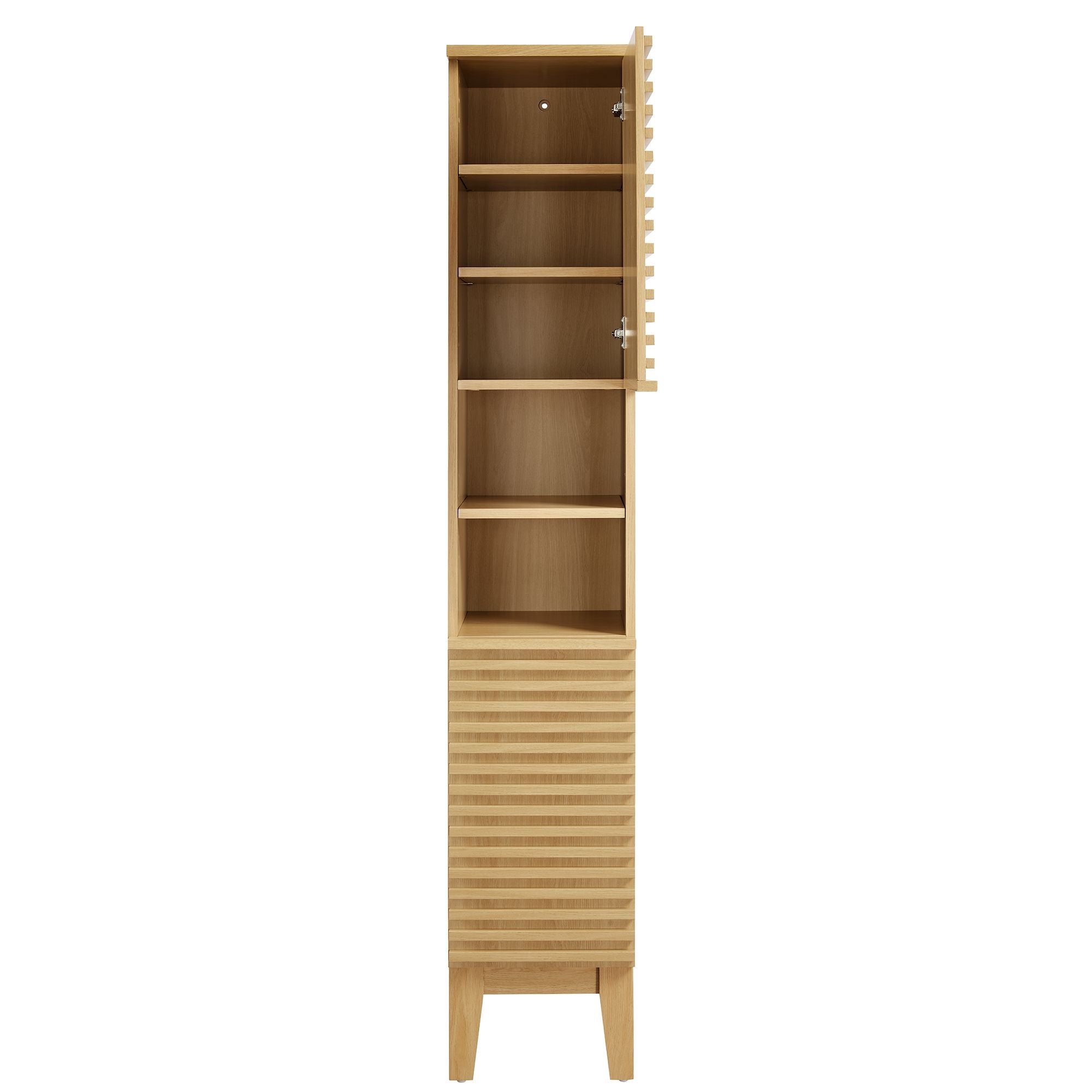 Render Tall Narrow Bathroom Storage Cabinet - Oak
