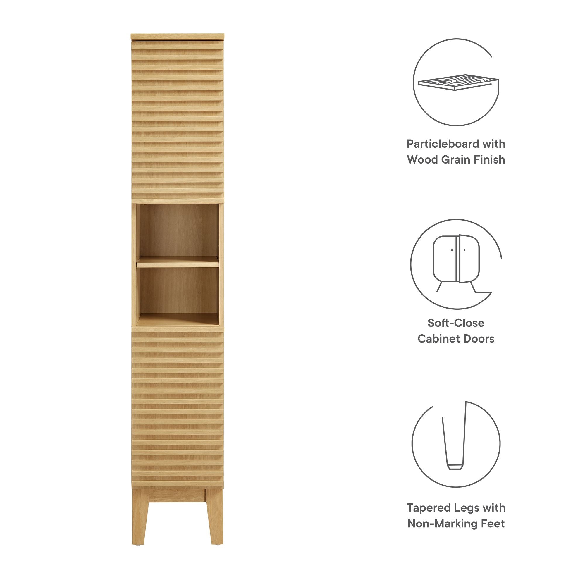 Render Tall Narrow Bathroom Storage Cabinet - Oak