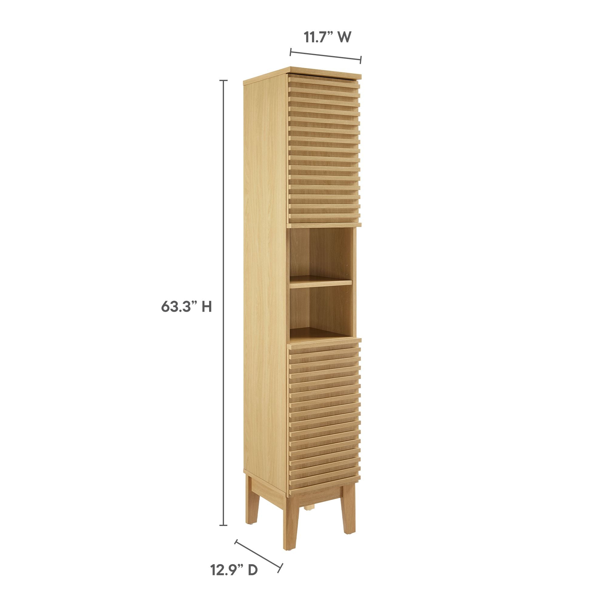 Render Tall Narrow Bathroom Storage Cabinet - Oak