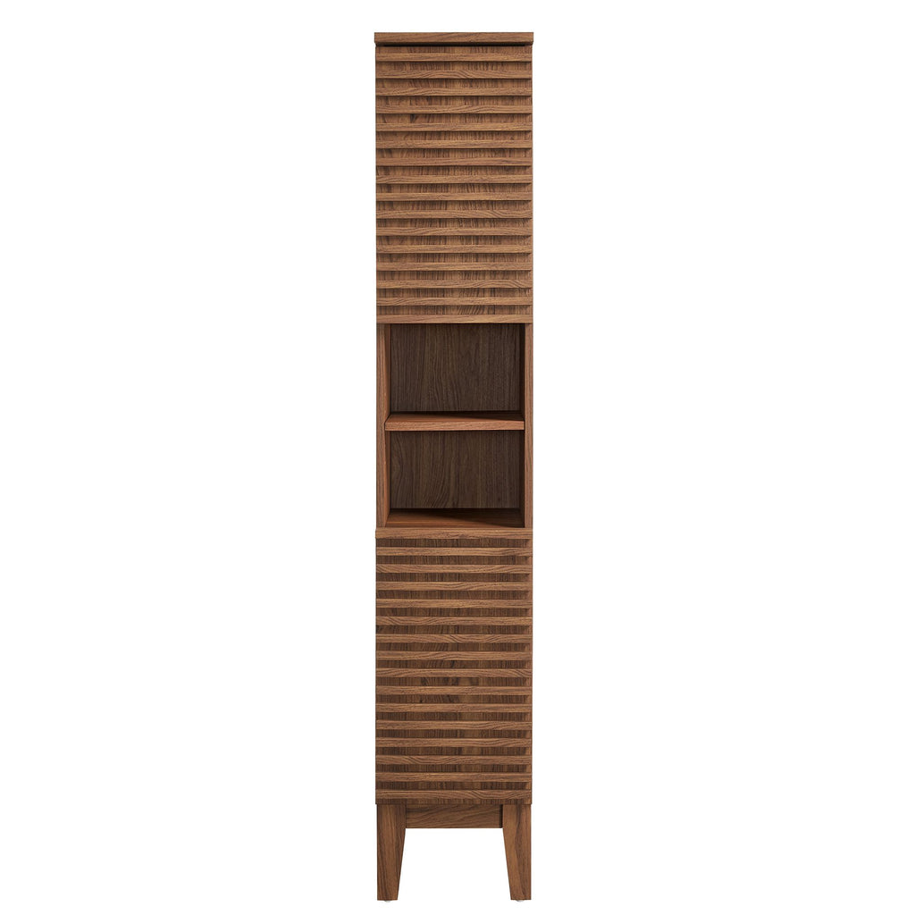 Render Tall Narrow Bathroom Storage Cabinet - Walnut