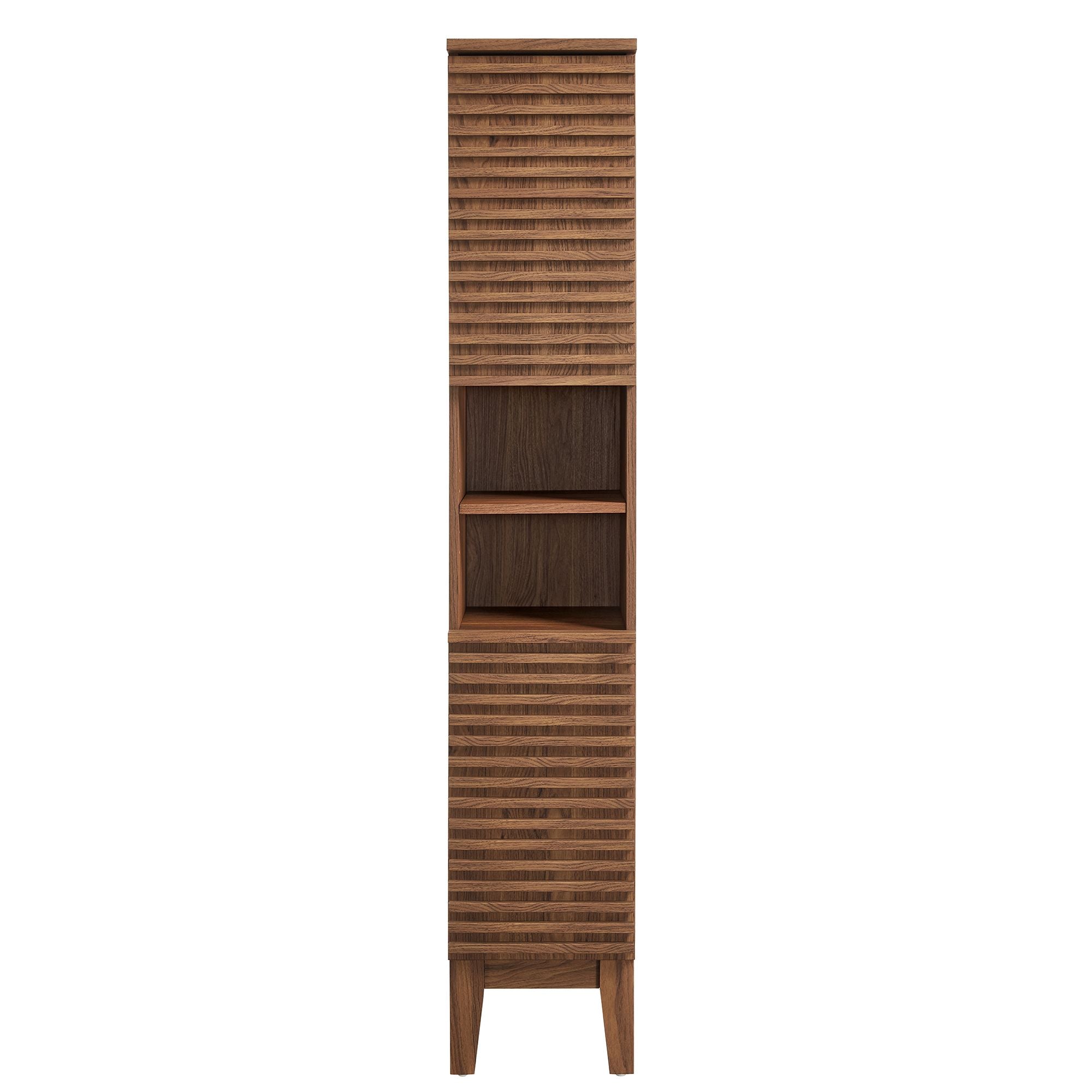 Render Tall Narrow Bathroom Storage Cabinet - Walnut