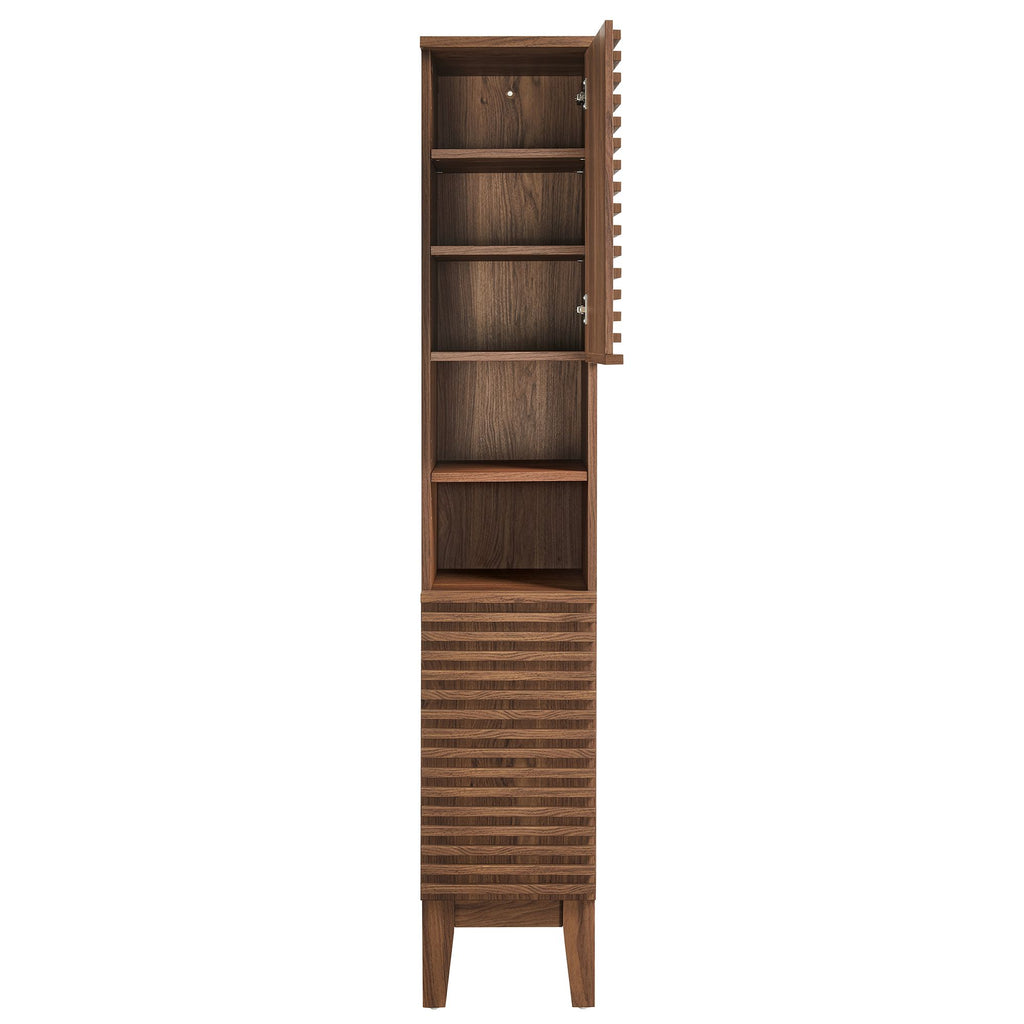 Render Tall Narrow Bathroom Storage Cabinet - Walnut