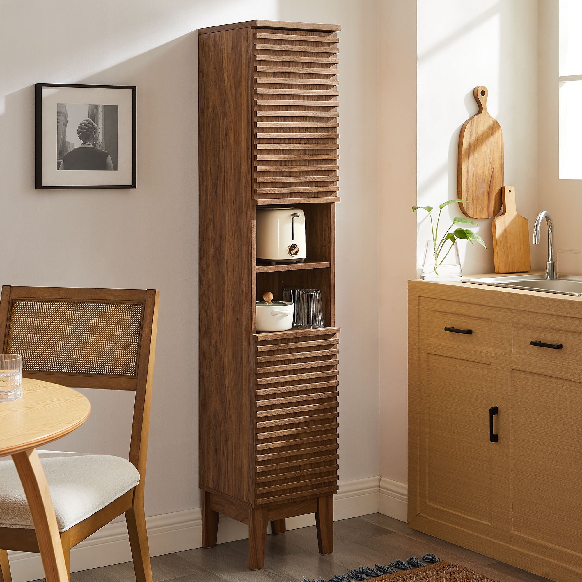Render Tall Narrow Bathroom Storage Cabinet - Walnut