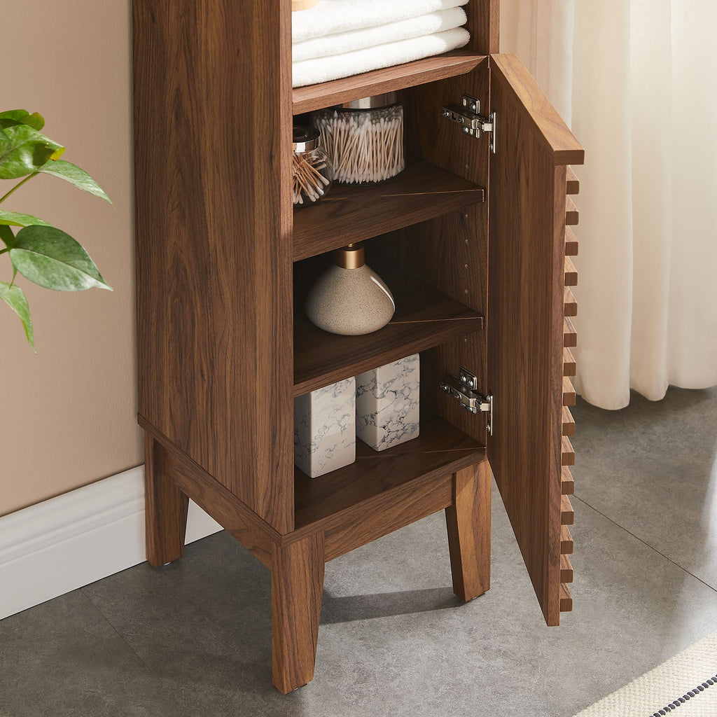 Render Tall Narrow Bathroom Storage Cabinet - Walnut