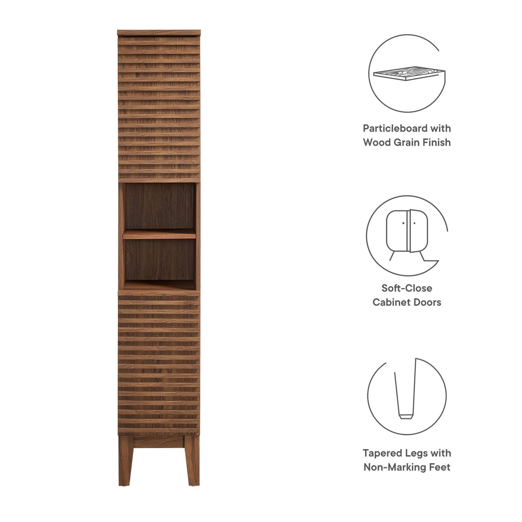 Render Tall Narrow Bathroom Storage Cabinet - Walnut