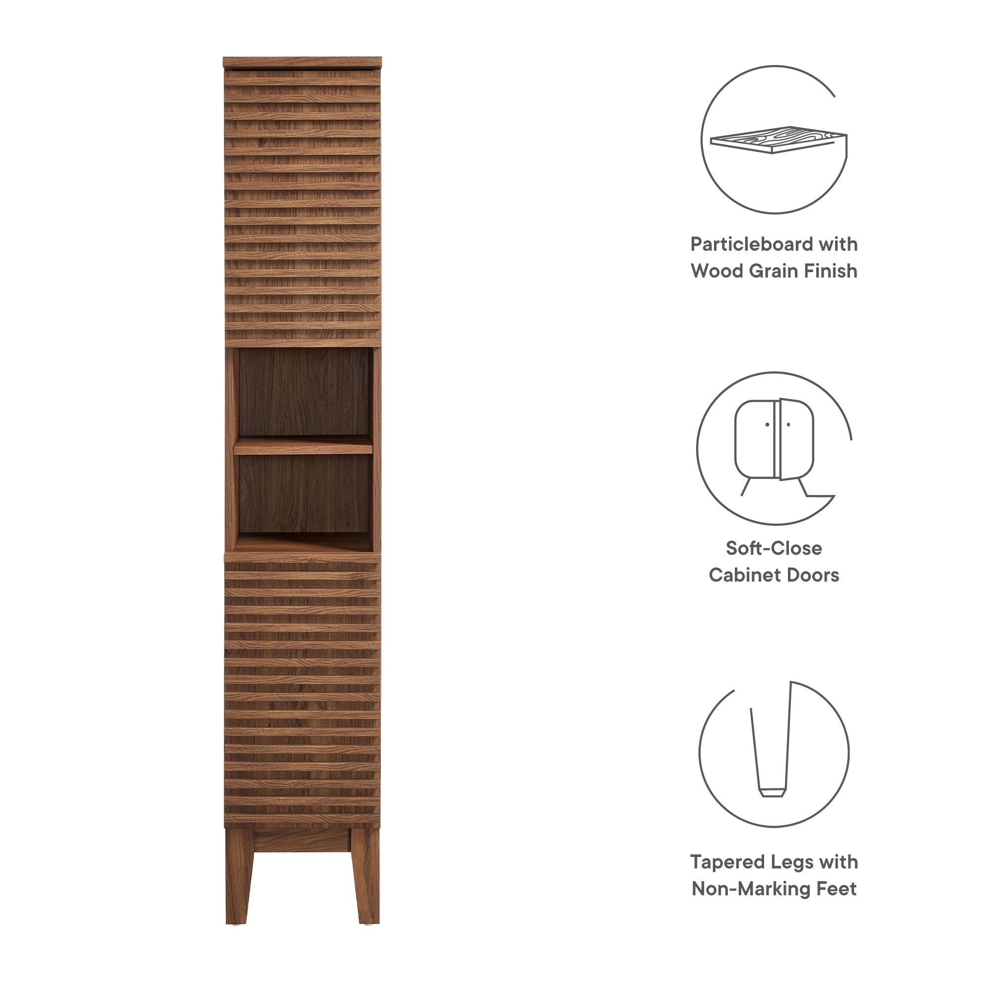 Render Tall Narrow Bathroom Storage Cabinet - Walnut