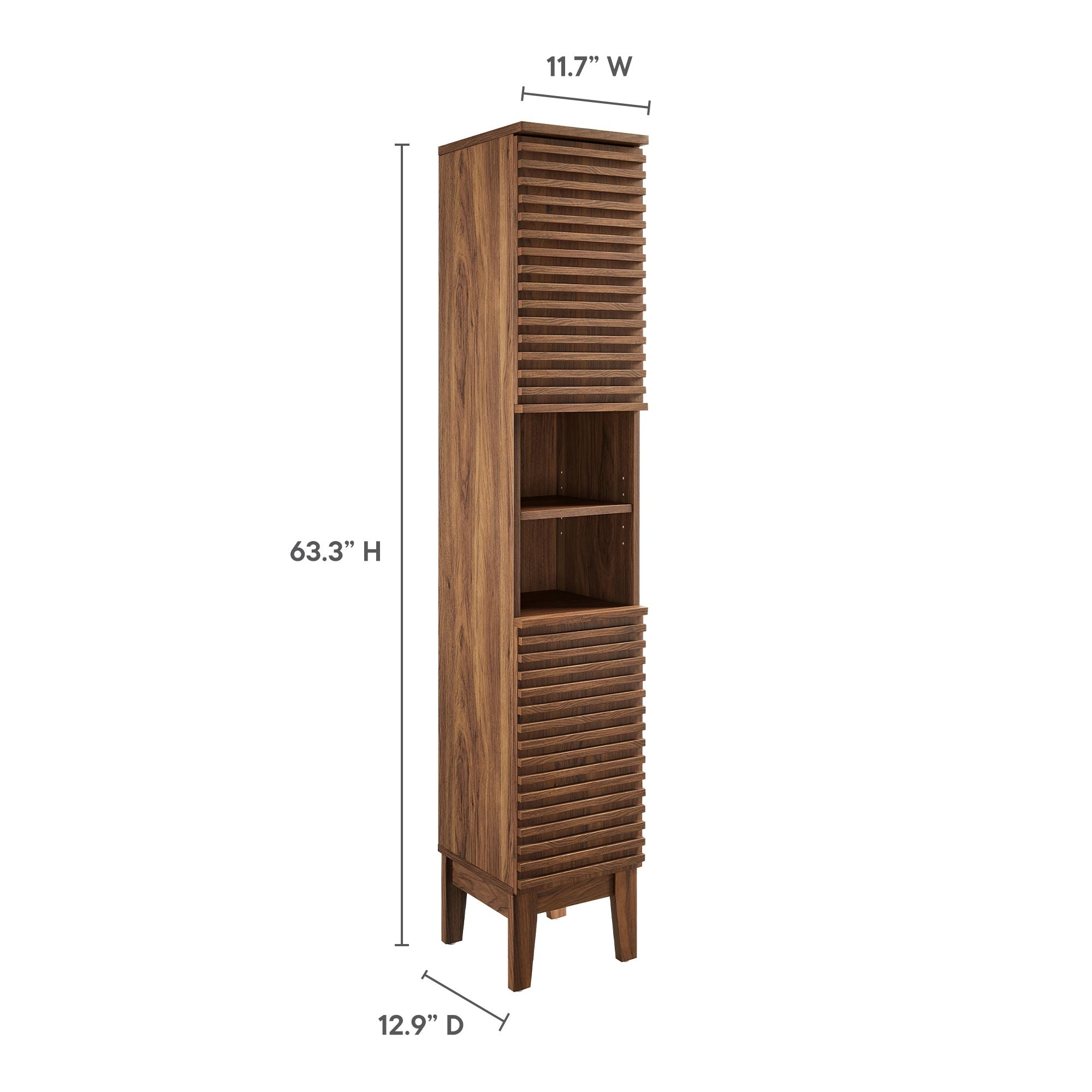 Render Tall Narrow Bathroom Storage Cabinet - Walnut