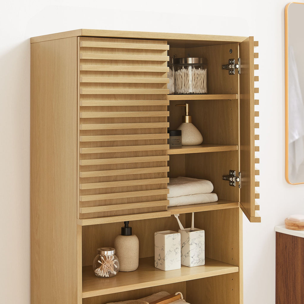 Render Tall Bathroom Storage Cabinet - Oak