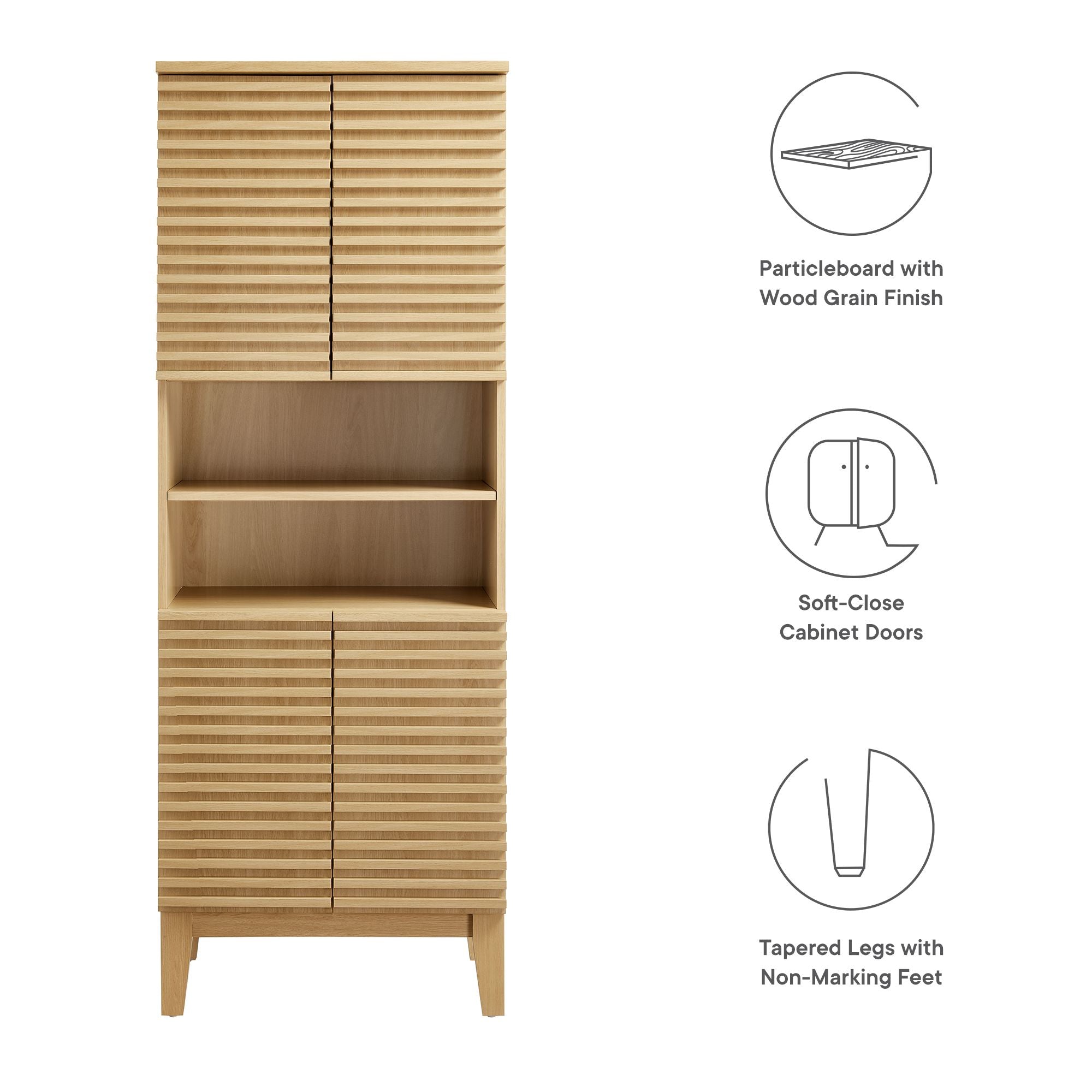 Render Tall Bathroom Storage Cabinet - Oak